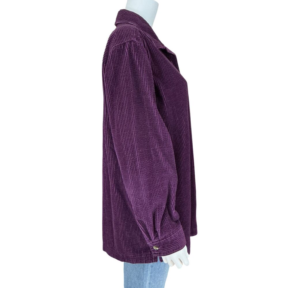 LL Bean Corduroy Shirt Jacket Womens L Purple Chore Barn Plaid Flannel Lined VTG - Picture 6 of 14